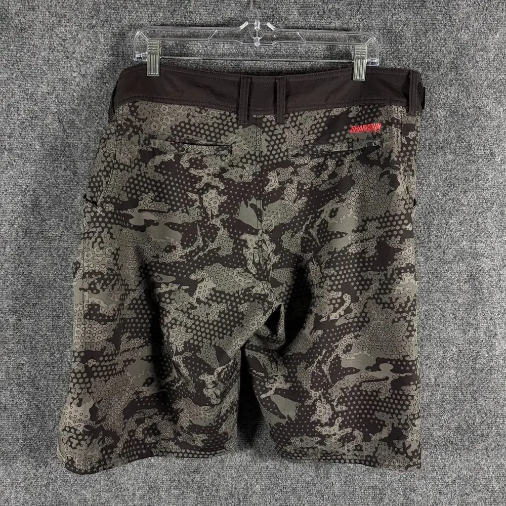 Pelagic Sharkskin Pro Fishing Shorts Mens 40 Black Gray Camo Performance